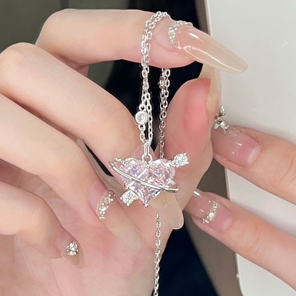 Vòng cổ Mặt Trái Tim Đính Đá Hồng Thanh Lịch Cho Nữ