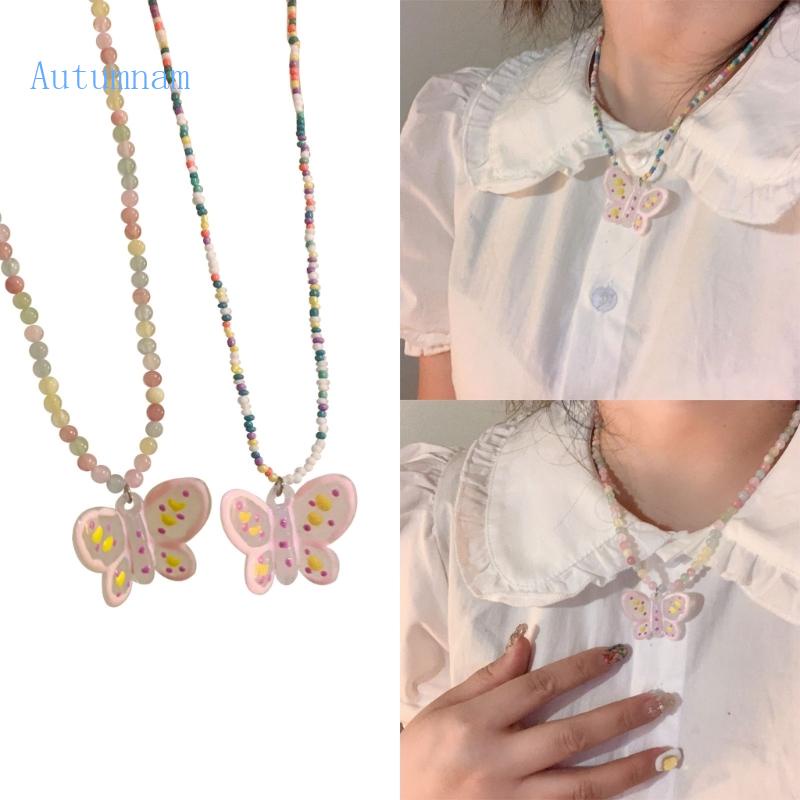 Vòng cổ Hạt Acrylic Mặt Hình Bướm Hoạt Hình Cá Tính