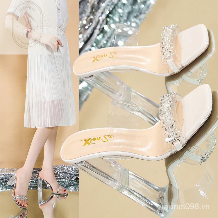 Dép Cao Su PU Mũi Vuông Thời Trang 6-8cm