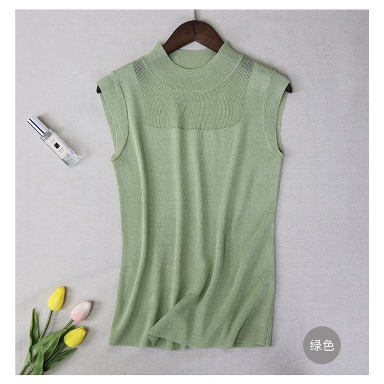 Áo Dệt Kim Sát Nách Cổ Lọ Dáng Ôm Co Giãn Thời Trang Mùa Hè Phong Cách Hàn Quốc Cho Nữ Có 9 Màu