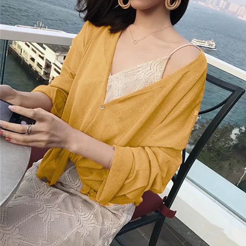 Áo Khoác Cardigan Dệt Kim Mỏng Dáng Rộng Thời Trang Mùa Hè Cho Nữ