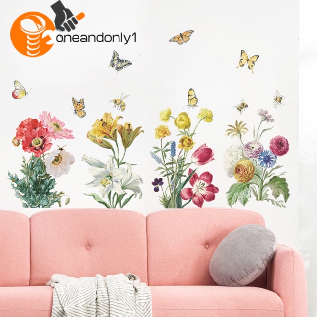 Miếng Dán Tường Trang Trí Hình Hoa Lá / Bướm Màu Xanh Lá Tươi Sáng Diy