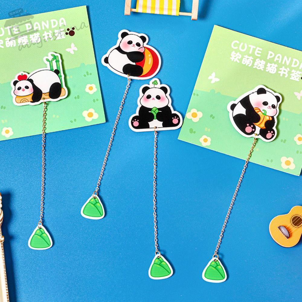 AUGUSTINA Bộ 3 Kẹp Đánh Dấu Trang Sách Hình Gấu Trúc Phối Tua Rua Kiểu Trung Hoa Sáng Tạo