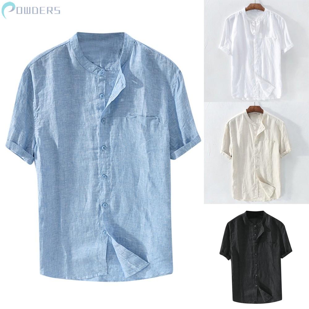 Áo Cotton Tay Ngắn Thoáng Khí Có Nút Plus Size Cho Nam