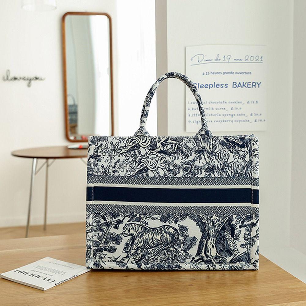 BSUNS Túi Xách Vải Lanh Cotton Cỡ Lớn Thêu Họa Tiết Phong Cách Retro Sang Trọng Cho Nữ
