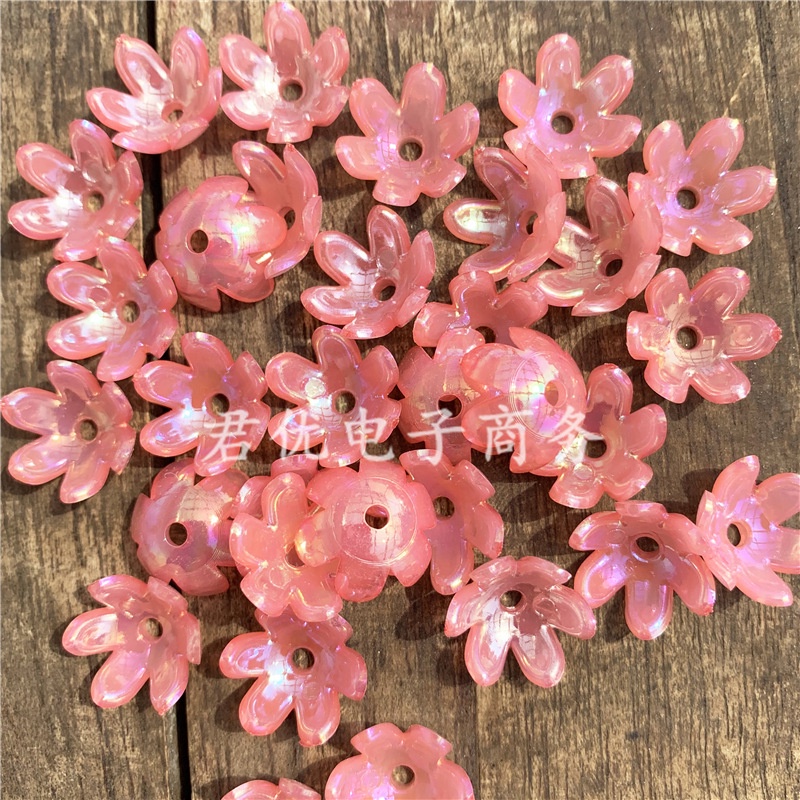 (10 cái)Hoa nhựa 6 cánh 14mm ánh xà cừ nhiều màu, Nguyên liệu diy