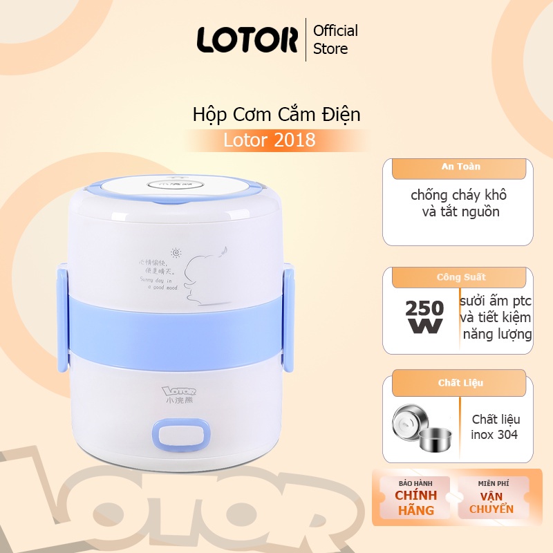 Hộp cơm cắm điện 2 tầng Lotor 250W chính hãng, Hộp cơm giữ nhiệt hâm nóng siêu nhanh xinh xắn tiện dụng - BH lỗi 1 đổi 1