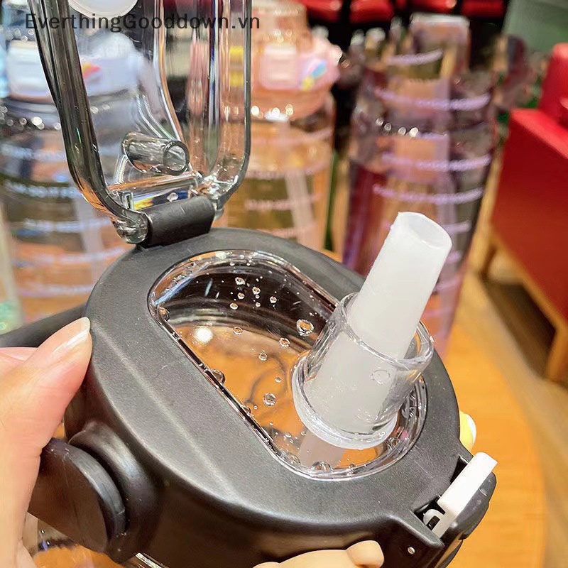 Everthinggooddown Bình Nước 2 Lít Kèm Ống Hút Nhỏ Gọn Cho Nữ Dùng Khi Đi Xe Đạp / Tập Thể Dục Mùa Hè