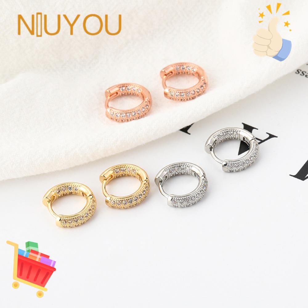 NIUYOU Khuyên Tai Tròn Đính Đá Pha Lê Toàn Diện Thời Trang Cho Nữ