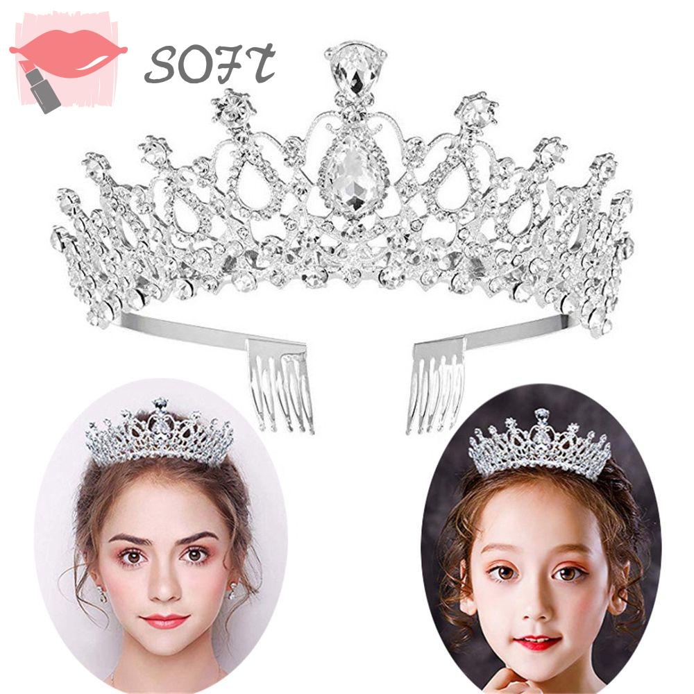 SOFTNESS Vương Miện Cài Tóc Đính Kim Cương Giả Cho Nữ