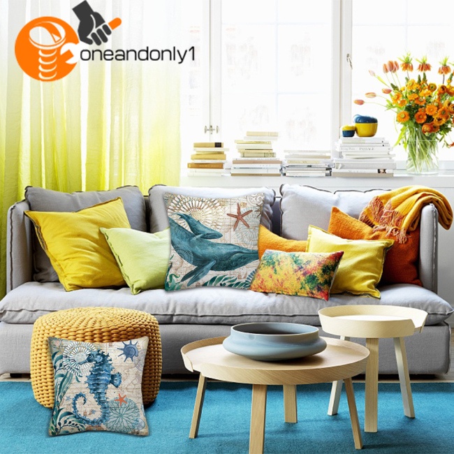 Bộ 4 Vỏ Gối Họa Tiết Rùa Biển Kích Thước 45 X 45cm Trang Trí Nhà Cửa