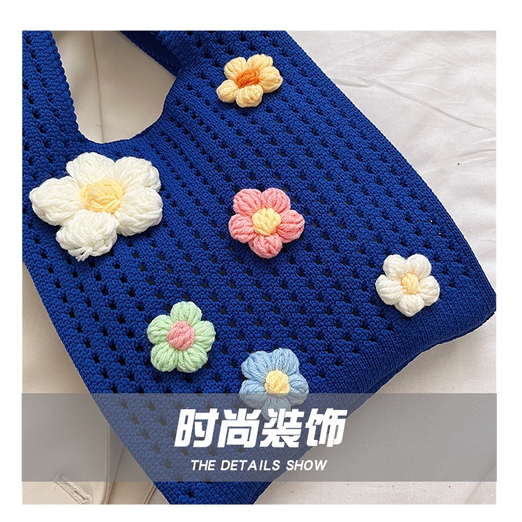 Túi Tote Đeo Vai Mùa Hè 2023 Bằng Vải Dệt Kim Phối Dây Xích Ngọc Trai Rỗng Xách Tay Cho Nữ