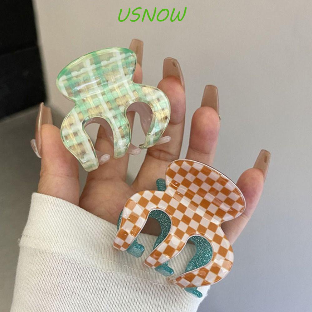 USNOW Kẹp Tóc Hình Cá Mập / Kẻ Sọc Bằng Acrylic Màu Xanh Lá / Hồng Xinh Xắn Cho Nữ