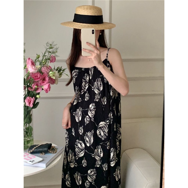 COZOK Đầm Sát Nách Dáng Rộng In Họa Tiết Kiểu Retro Thời Trang