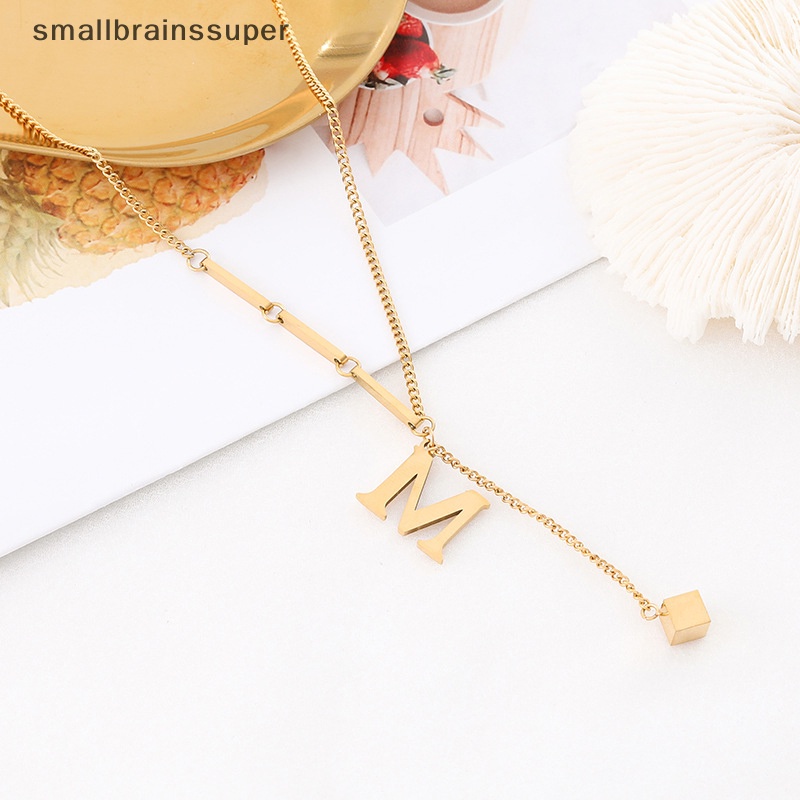 Vòng cổ Bằng Thép Titan Mặt Khối Khắc Chữ M Màu Vàng Thời Trang Cho Nữ