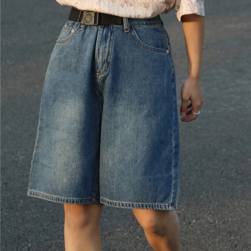 Quần Short Denim Ống Rộng Màu Sắc Đơn Giản Dành Cho Nam