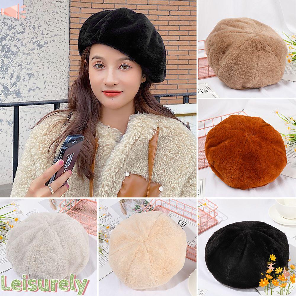 LEILY Mũ Beret Màu Sắc Nhã Nhặn Giữ Ấm Mùa Đông Cho Nữ