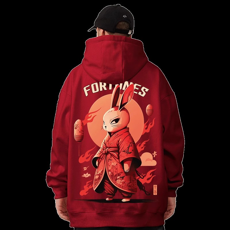 Áo Hoodie Tay Dài Dáng Rộng In Hình Thỏ Hoạt Hình Phong Cách Đường Phố Mỹ 6 Màu Tùy Chọn Thời Trang Cho Nam Và Nữ