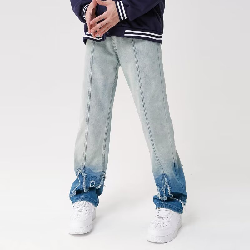 Quần Jean Dài Ống Rộng Phối Màu Gradient Thời Trang Đường Phố Cá Tính Cho Nam