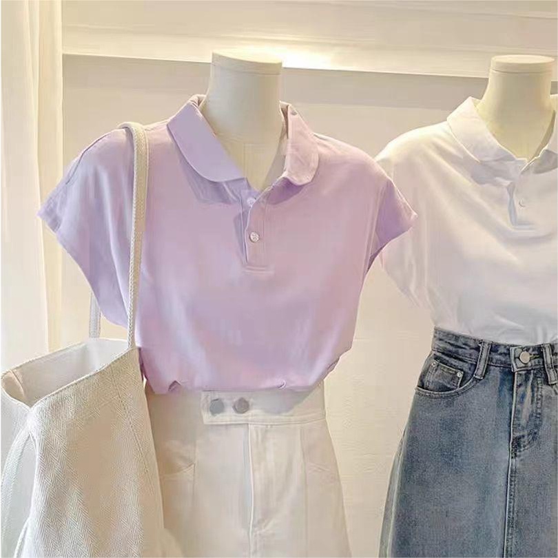 Áo polo Tay Ngắn Màu Sắc Đơn Giản Cho Nữ