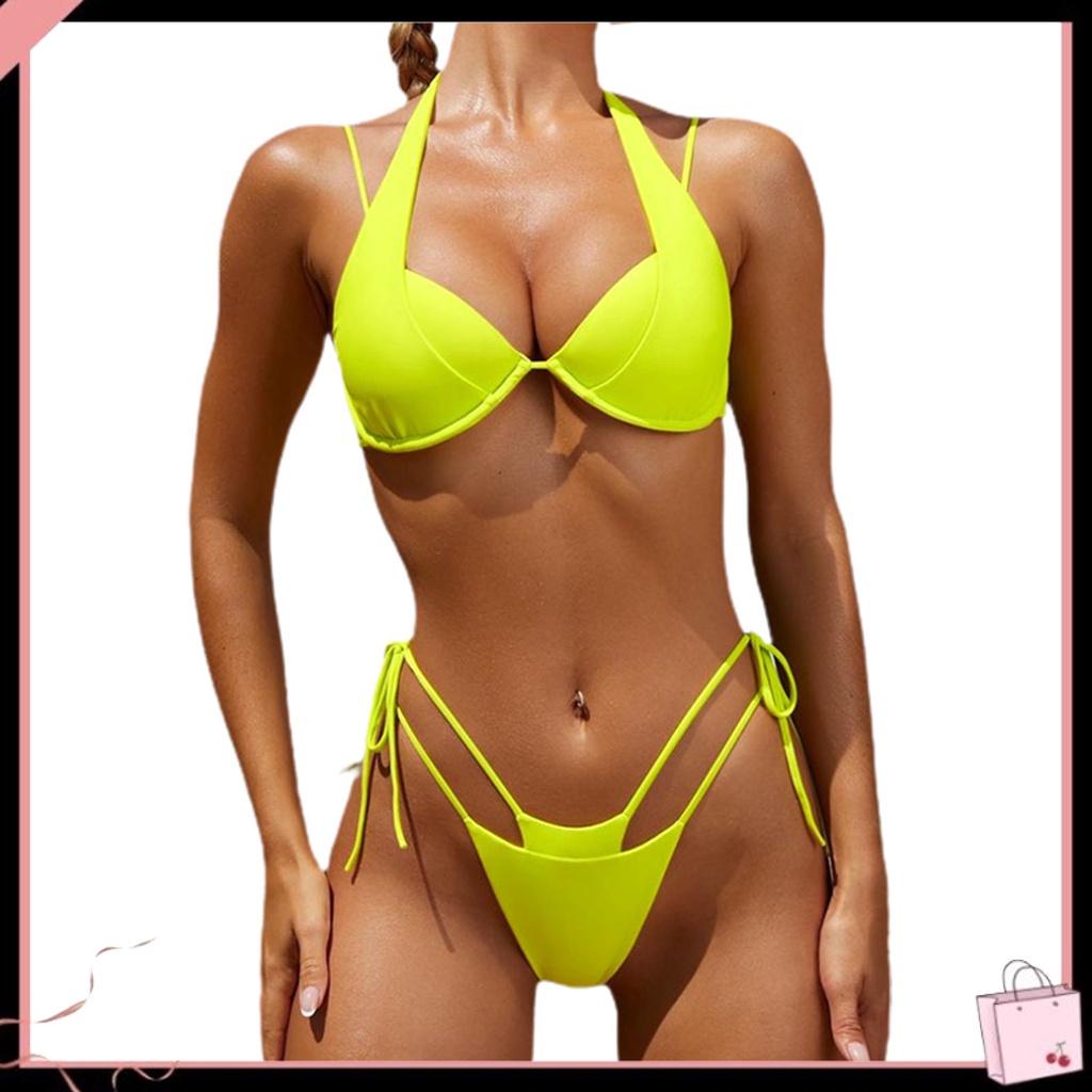 Bộ Bikini 2 Mảnh Lưng Cao Có Đệm Ngực Màu Sắc Huỳnh Quang Gợi Cảm