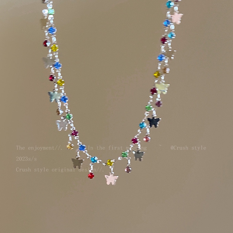 Vòng cổ Mặt Hình Bướm Đính Đá Zircon Màu Sắc Thời Trang Phong Cách Hàn Quốc Cho Nữ