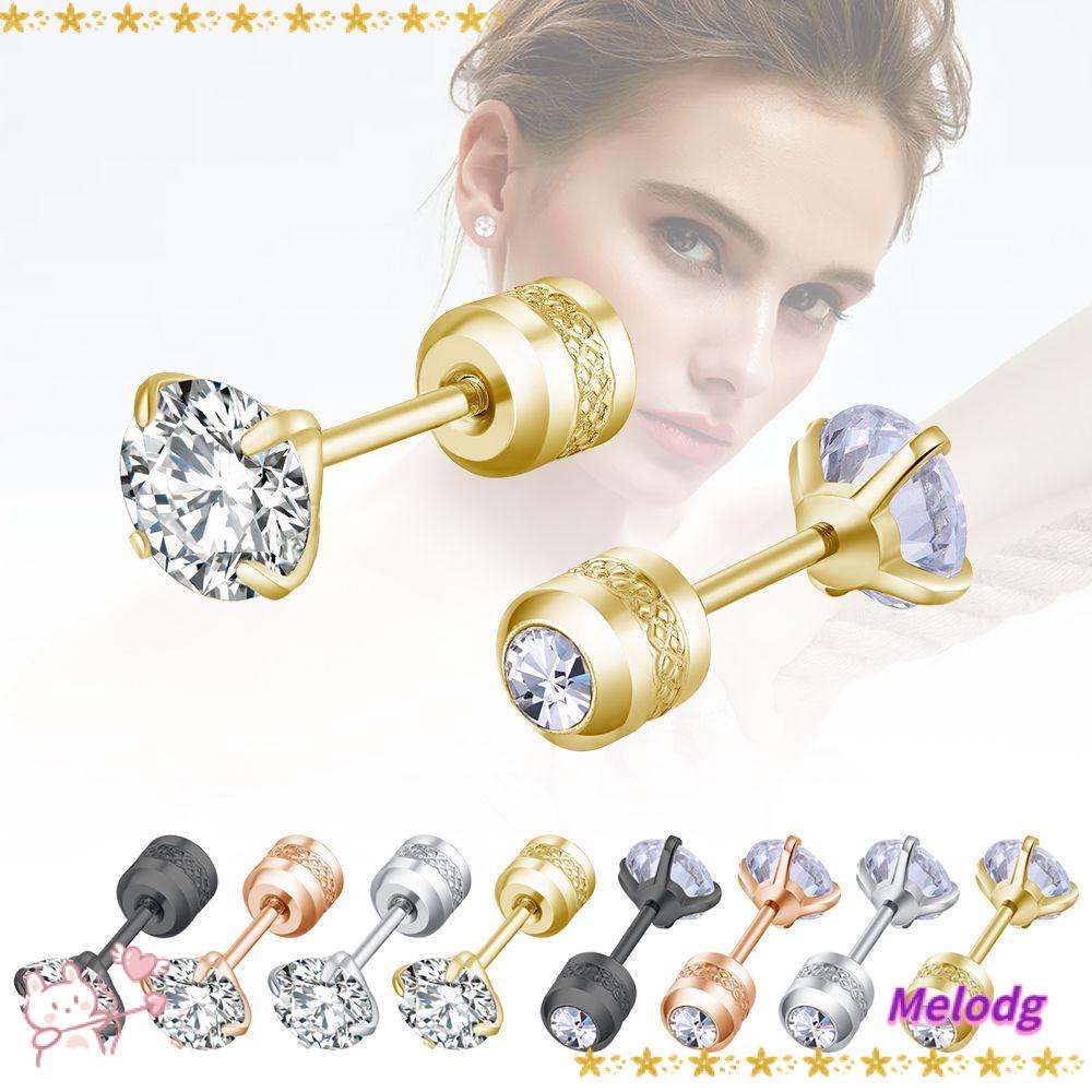 MELODG Khuyên Tai Tròn 2~6mm Bằng Thép Không Gỉ Đính Đá Zirconia Thời Trang Kỷ Niệm 2-6mm Không Gây Dị Ứng