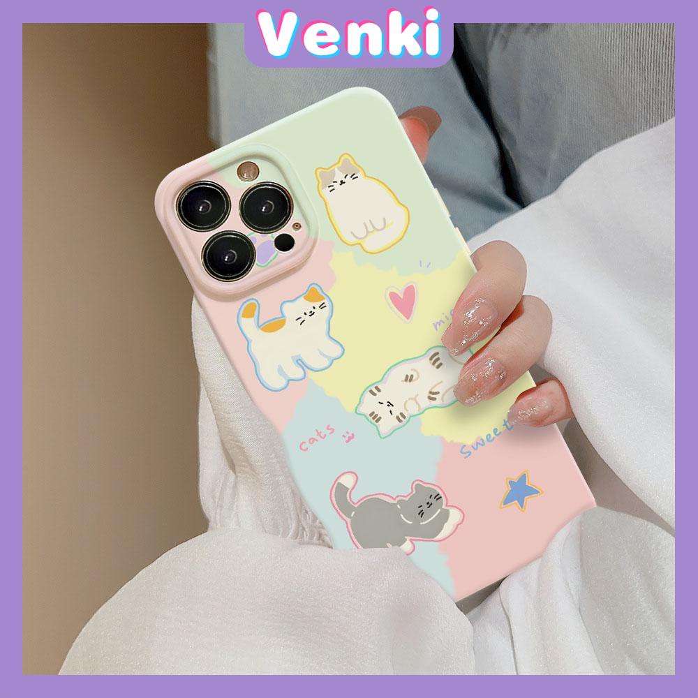 VENKI - Dành Cho Ốp Lưng iPhone 11 Ốp Phim TPU Màu Vàng Bóng Camera Jelly Ốp Lưng Bảo Vệ Hình Mèo Con Cún Con Dễ Thương Tương Thích Với iPhone 14 13 Pro Max iPhone 12 Pro Max XR XS 7Plus 8Plus
