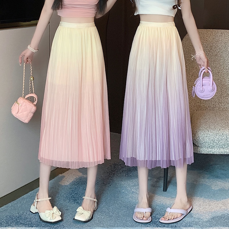 Chân Váy Xòe Chữ a Xếp Ly Màu Sắc Gradient Thời Trang Xuân Hè Cho Nữ