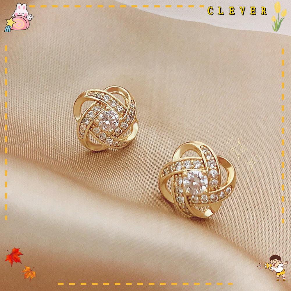 CLEVER Bộ 2 Bông Tai Dạng Xoắn Đính Pha Lê Màu Vàng / Bạc Thời Trang Cao Cấp Dành Cho Nữ