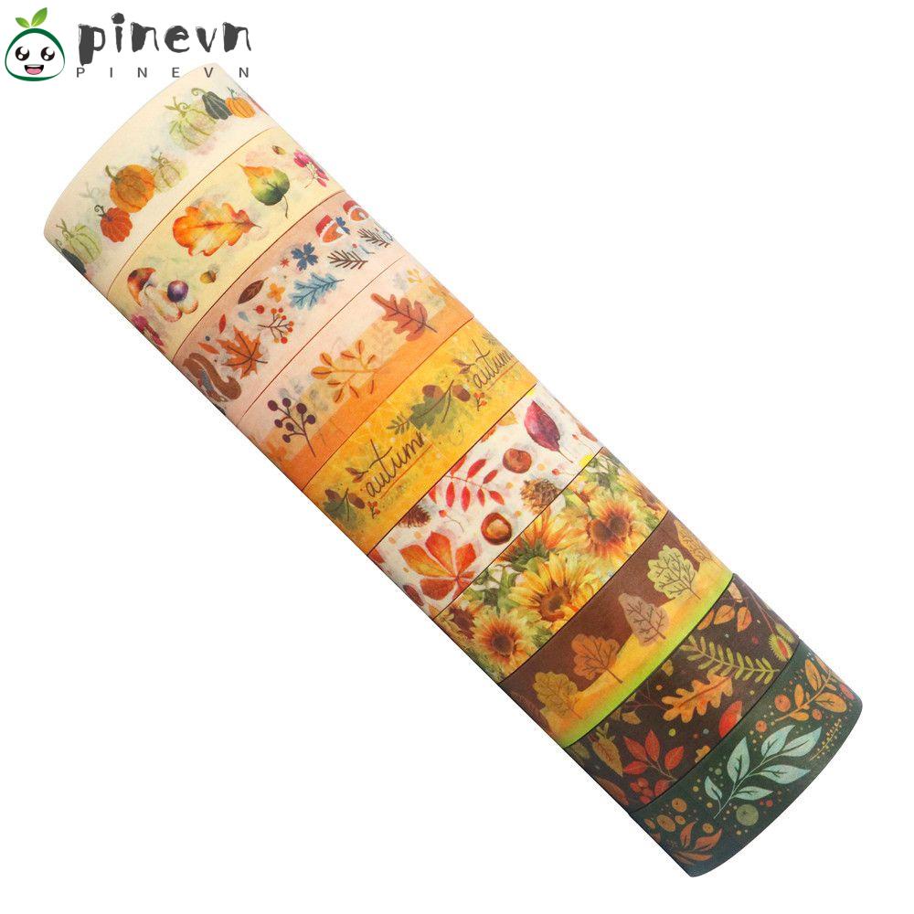PINEVN Set 10 Cuộn Băng Keo Washi Hình Lá Rơi Mùa Thu Sáng Tạo DIY