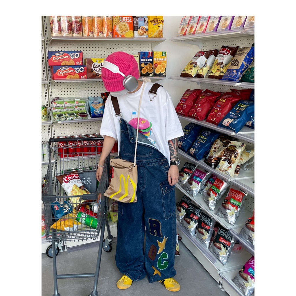 Quần Yếm Denim Dáng Rộng Thêu Họa Tiết Thời Trang Xuân Hè Phong Cách Mỹ Mới Cho Nam