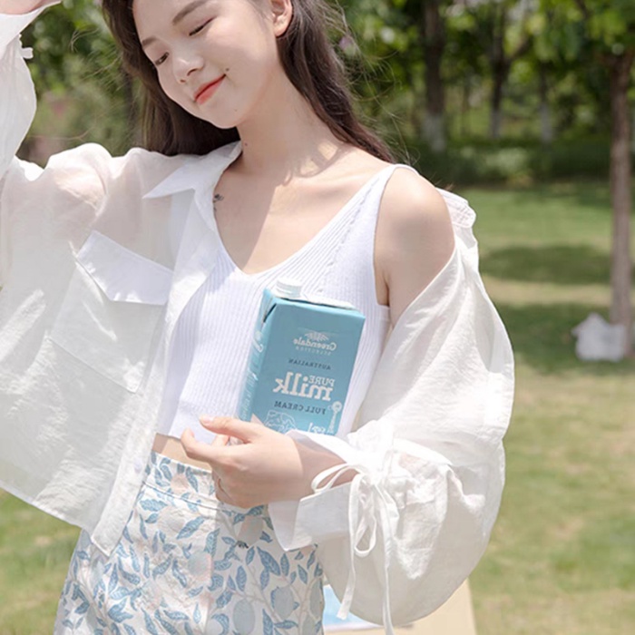 IELGY Áo Sơ Mi Chiffon Mỏng Tay Phồng Chống Nắng Phong Cách Hàn Quốc Cho Nữ