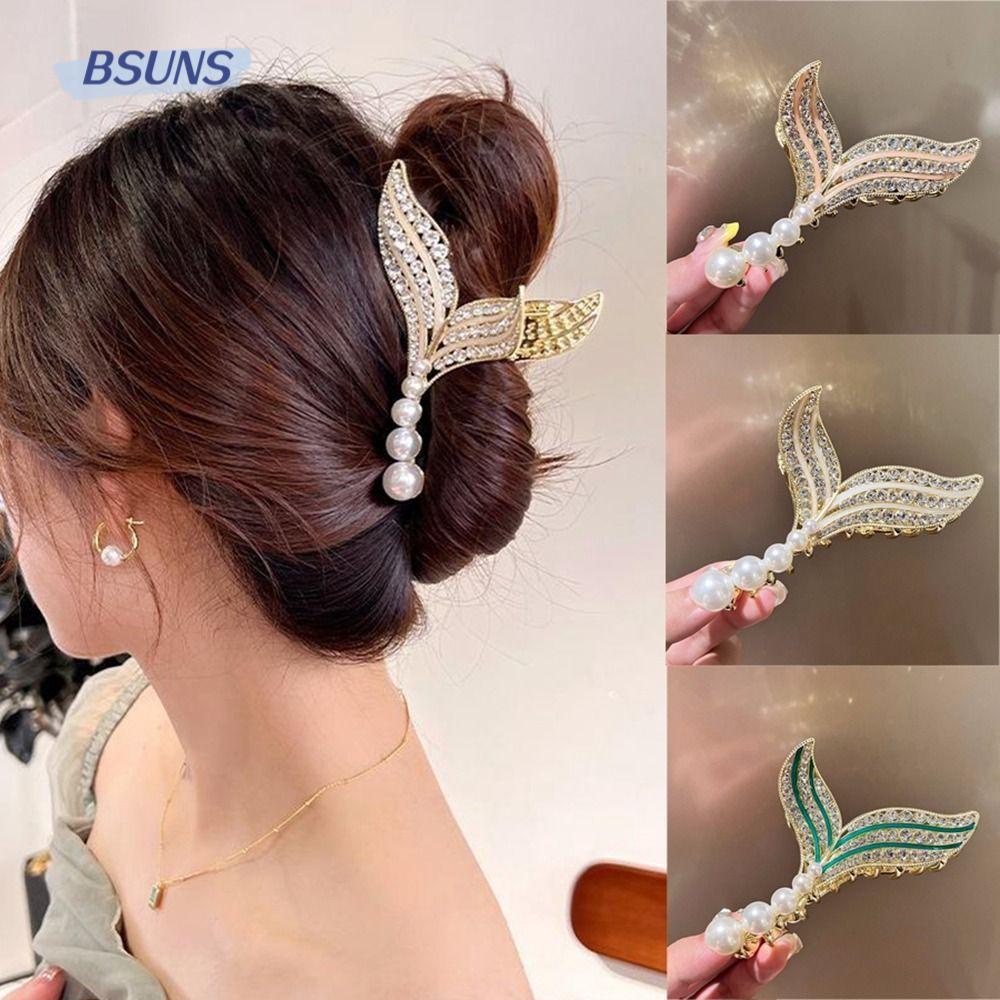 BSUNS Kẹp Tóc Kim Loại Hình Đuôi Cá Đính Đá Phong Cách Retro Cho Nữ