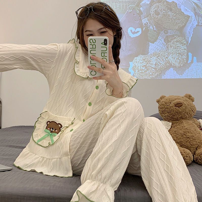 Bộ Đồ Ngủ Tay Dài Chất Liệu Jacquard Mềm Mại In Họa Tiết Hoạt Hình Phong Cách Nhật Bản Thời Trang Xuân Thu Cho Nữ
