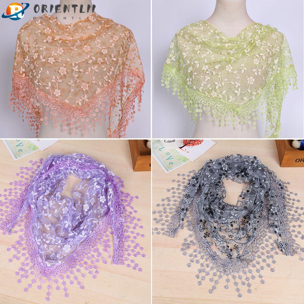 ORIENTLII Khăn Choàng Chiffon Phối Ren Thêu Hoa