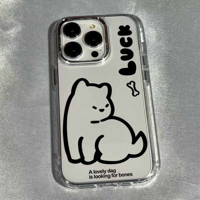 Ốp Điện Thoại Trong Suốt Họa Tiết Chó Mèo Phối Nút Chữ Tiếng Anh Cho Iphone xsmax / max14pro 12 13