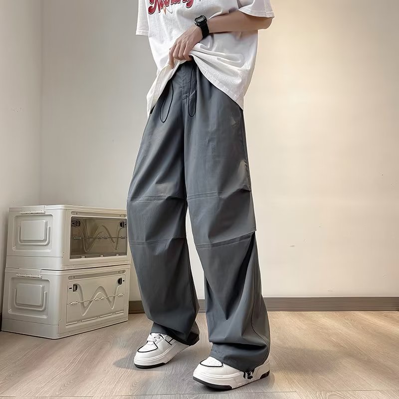 Quần Dù Dài Dáng Rộng Vải Lụa Mát Mỏng Khô Thoáng Nhanh Phong Cách Retro Mỹ Thời Trang Mùa Hè Cho Nam