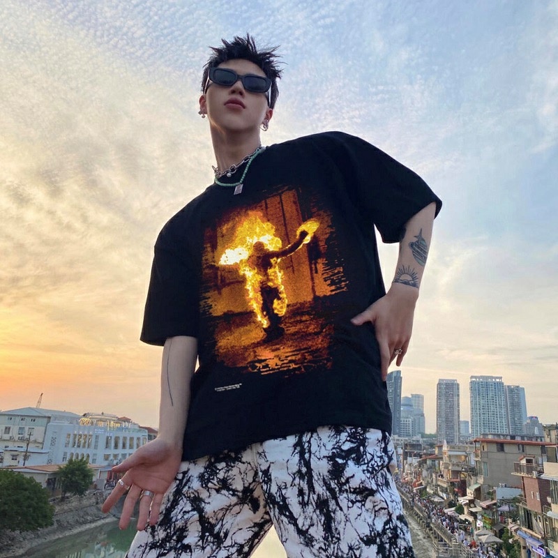 Áo Thun Cotton Tay Ngắn In Hình Ngọn Lửa Rammstein Plus Size Unisex