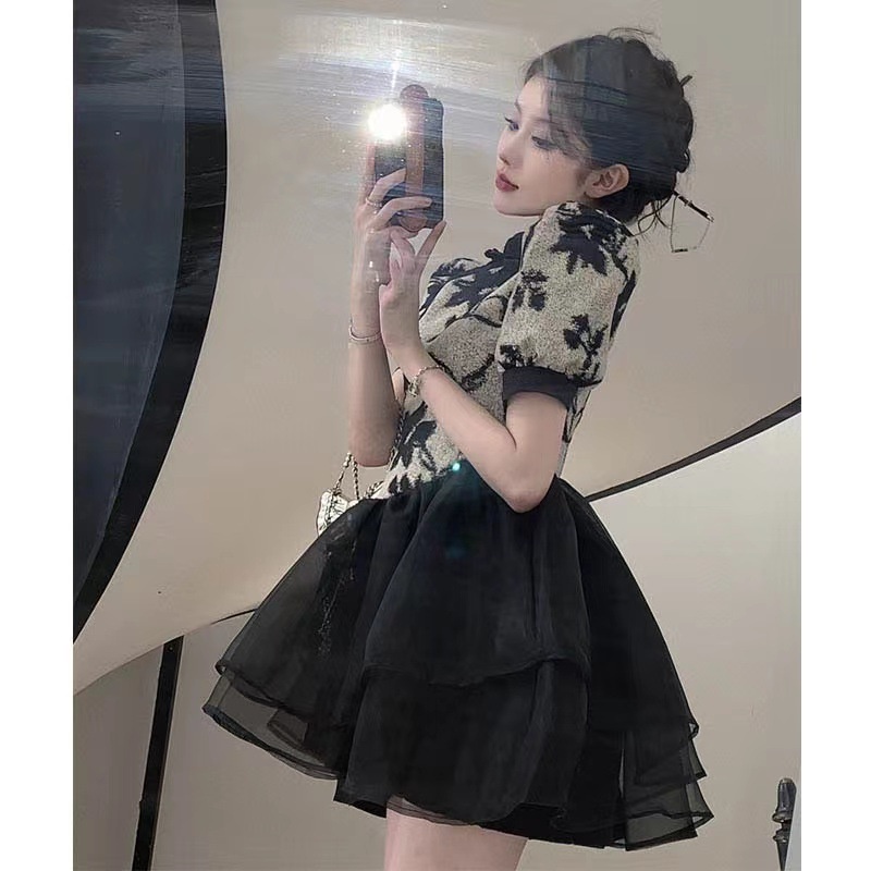 Đầm Hoa Tay Phồng Nhấn Eo Thời Trang Cao Cấp Cho Nữ