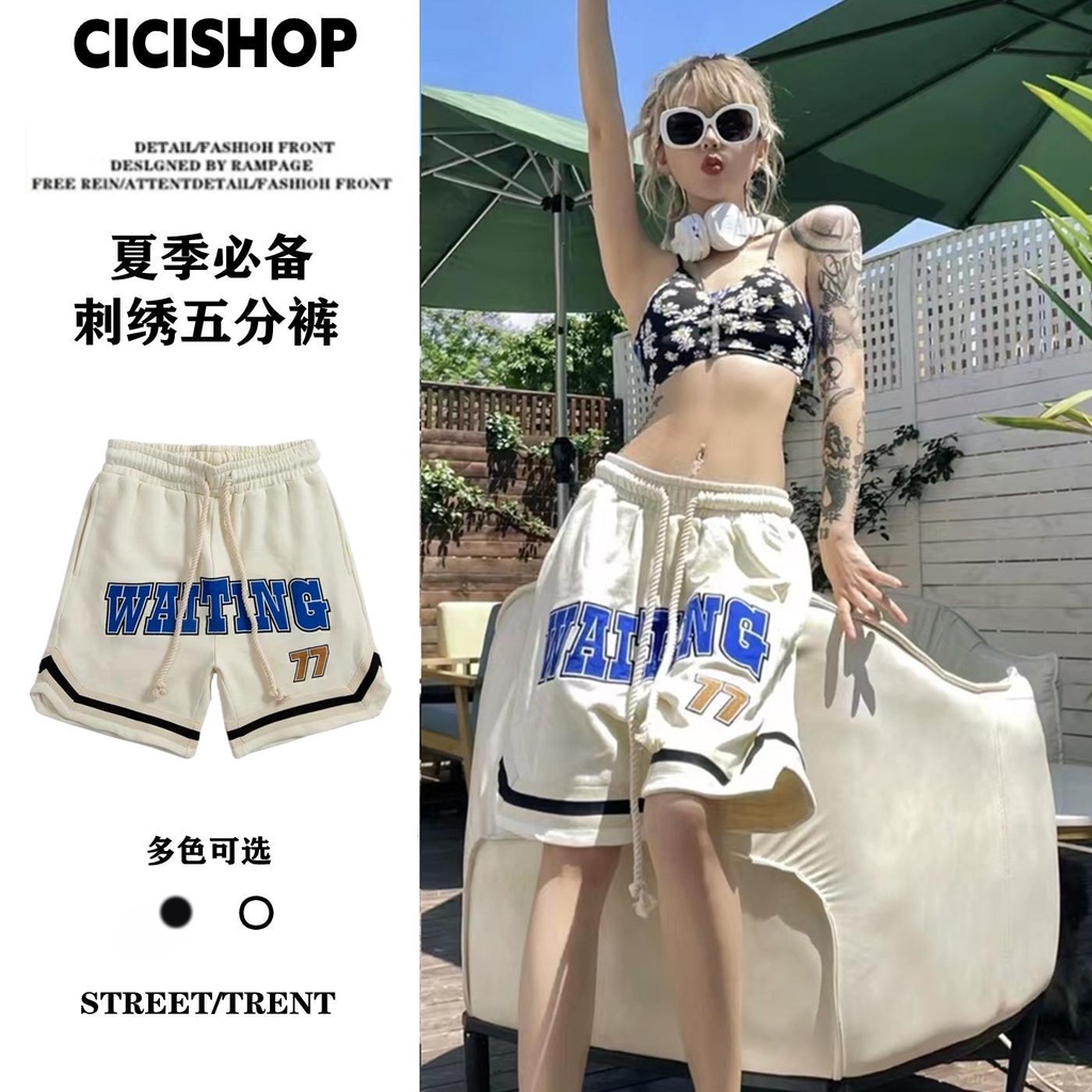 Quần Short Thể Thao Dây Rút Thêu Họa Tiết Thời Trang Cho Nam Nữ