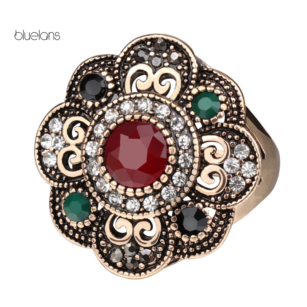 Nhẫn Thời Trang Mặt Hoa Rỗng Đính Đá Kiểu Vintage Cho Nữ