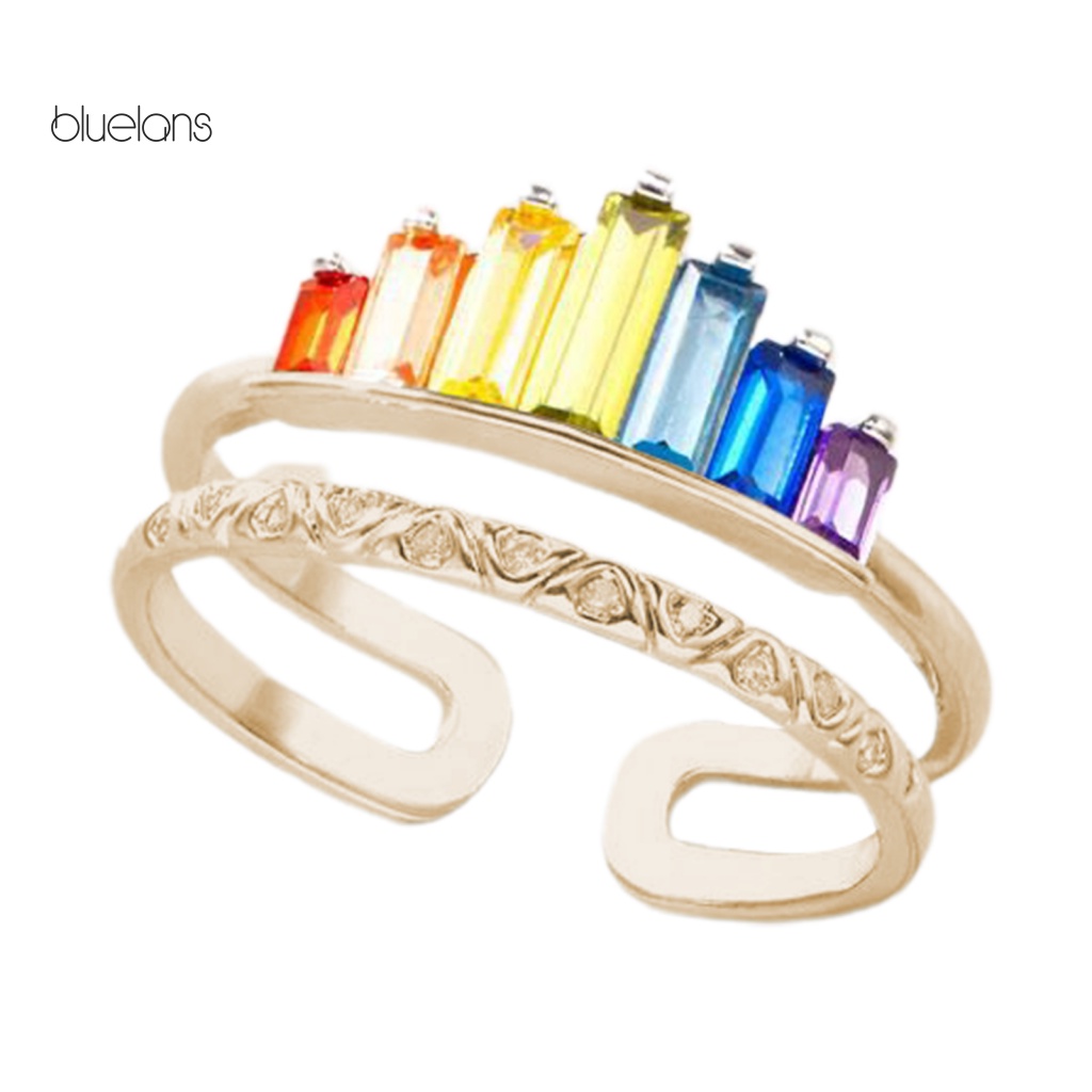 Nhẫn Hở Hình Vương Miện Hai Đầu Màu Cầu Vồng Có Thể Điều Chỉnh Kích Cỡ