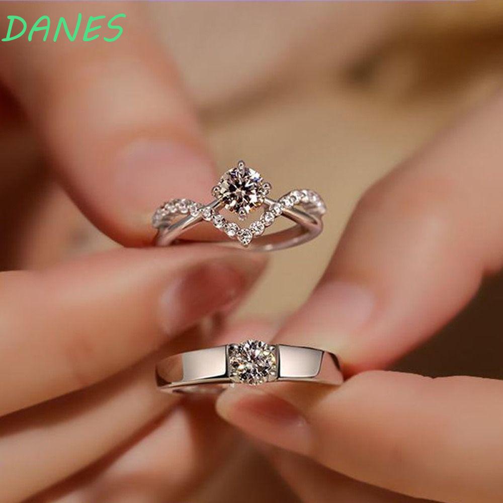 DANES Nhẫn Cặp Mạ Bạc Đính Đá Tinh Xảo Phong Cách Hàn Quốc