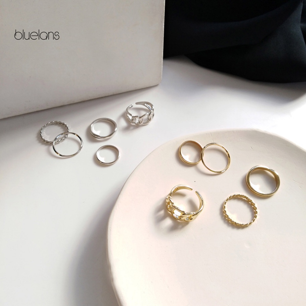 Bộ 5 Nhẫn Đeo Tay Bằng Hợp Kim Chống Dị Ứng Phong Cách Vintage