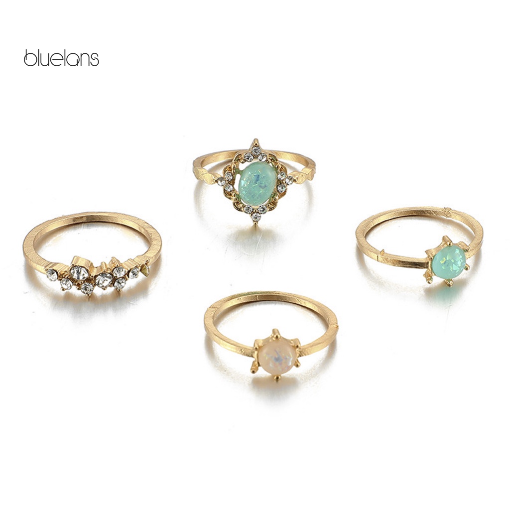 Set 4 Nhẫn Hợp Kim Đính Đá Quý Nhân Tạo Nhiều Màu Sắc Thời Trang