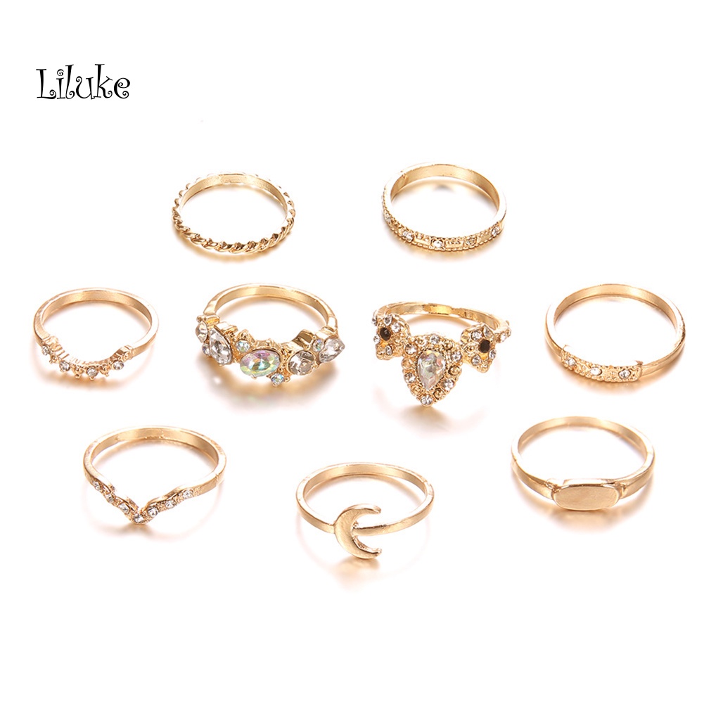 Set 9 NhẫN Đeo KhớP NgóN Tay MặT HìNh MặT Trăng Đa DạNg ThờI Trang Cho Nữ