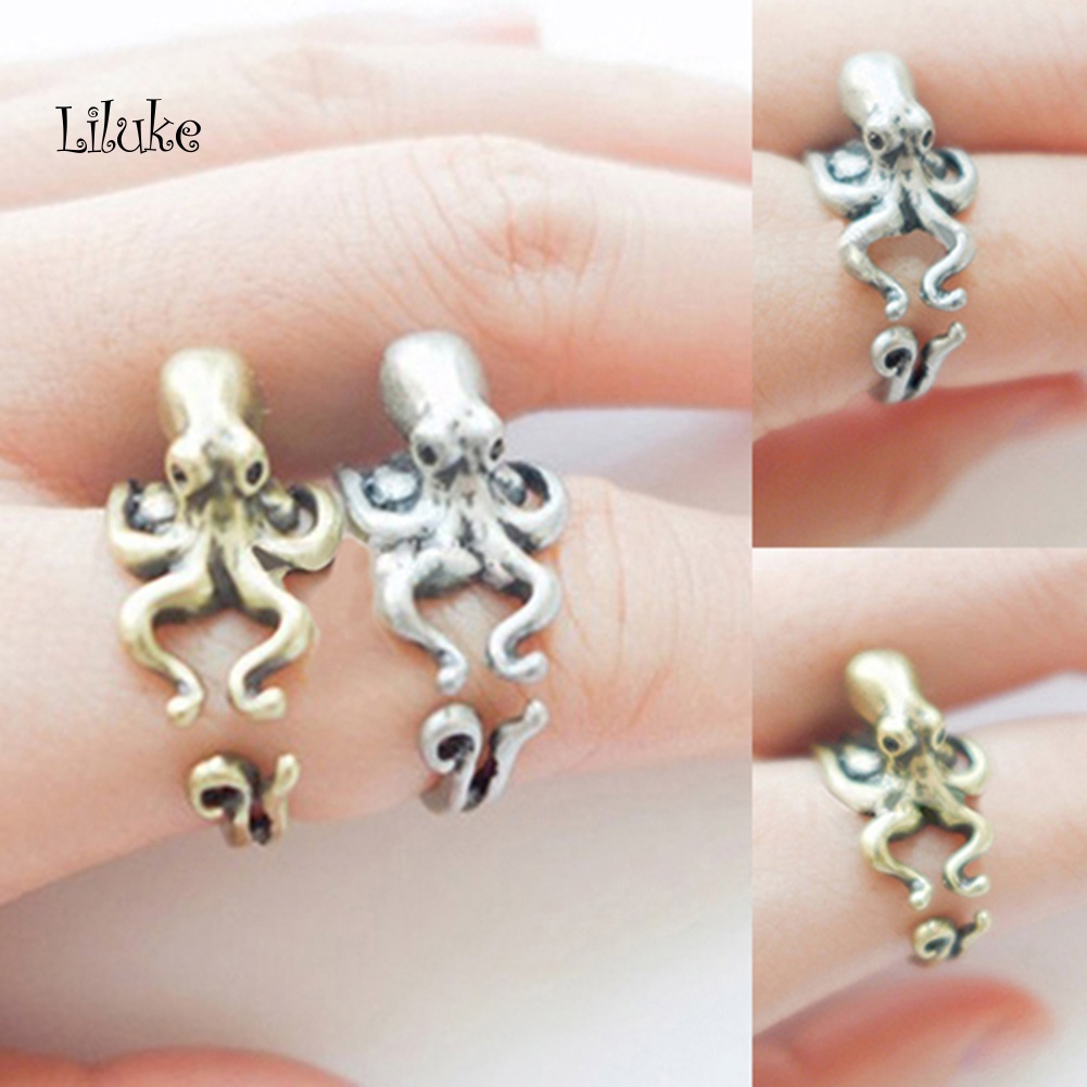 Nhẫn Hợp Kim Mạ Vàng Khắc Hình Bạch Tuộc Độc Đáo Thời Trang Cho Nữ