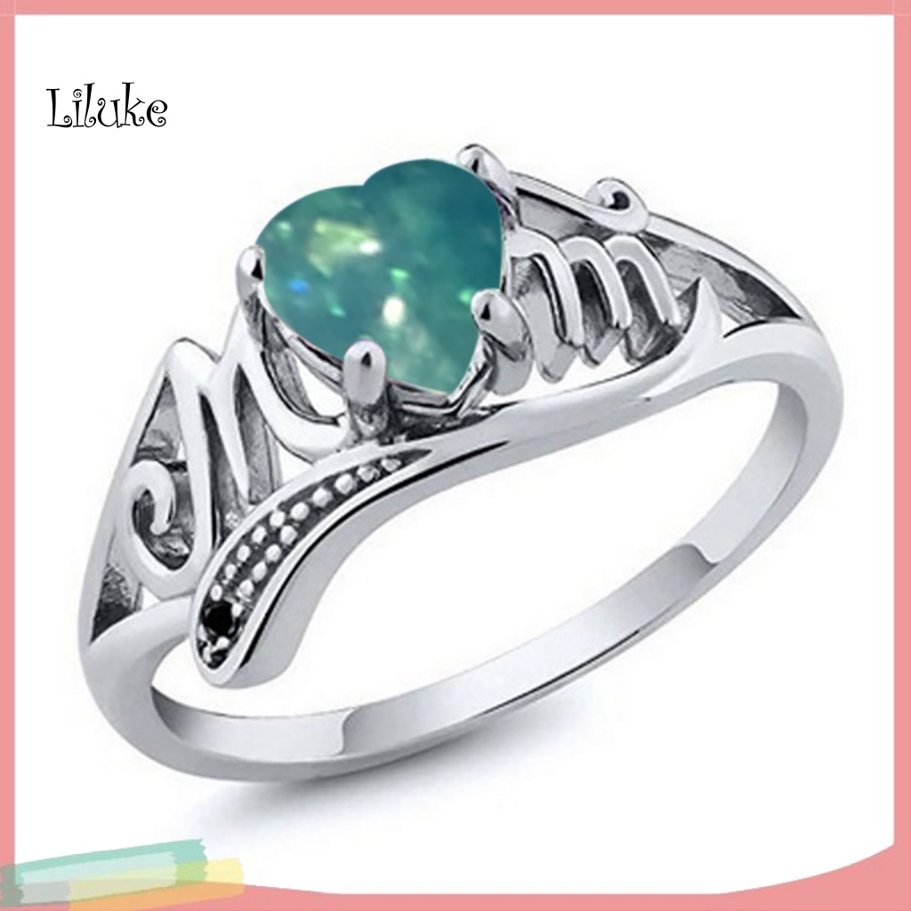 Nhẫn Mạ Bạc Có Khắc Chữ Đính Đá Hình Trái Tim Độc Đáo Thời Trang