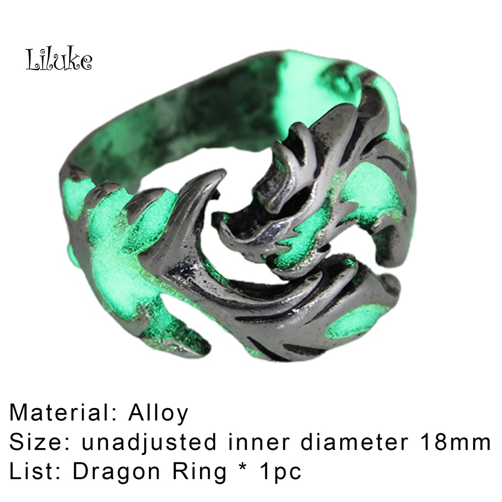 Nhẫn Hợp Kim Màu Dạ Quang Chống Rỉ Hình Rồng Cá Tính Cho Nam